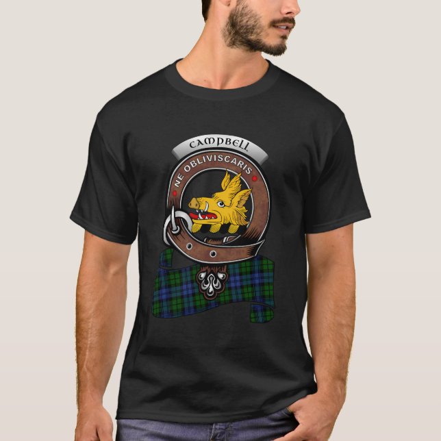 Campbell Scottish Klan Badge Tartan T Shirt (Framsida)