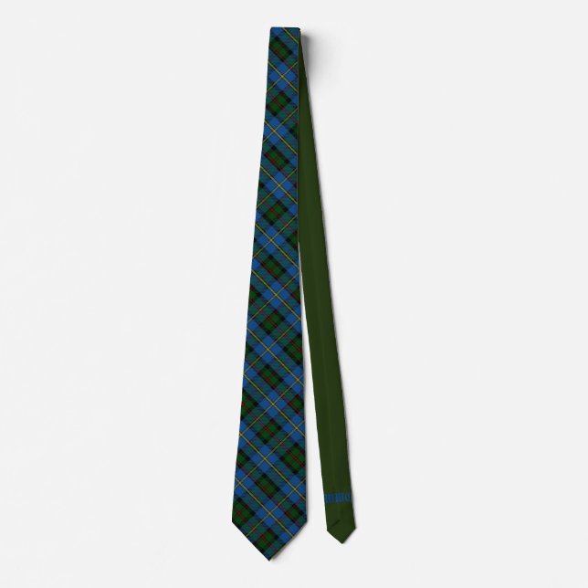 Campbell Scottish Tartan & Grönt Monogram Neck Tie Slips (Framsida)