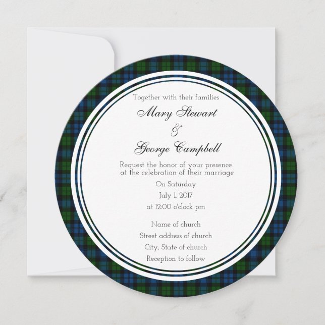 Campbell Scottish Wedding Round Invitation Inbjudningar (Framsida)