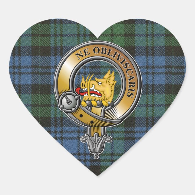 Campbell Tartan & Badge Hjärtformat Klistermärke (Framsida)