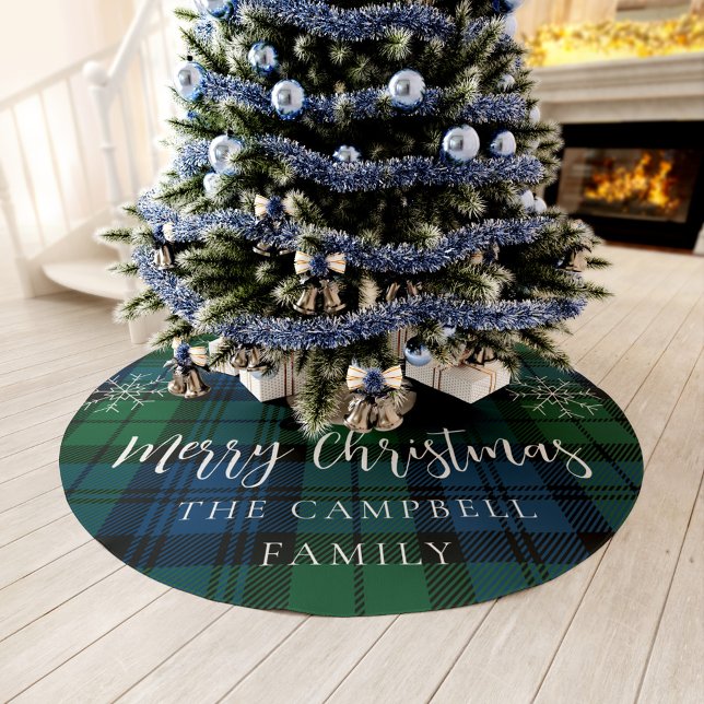 Campbell Tartan Grönt Blue Snöflingor Rustic Play Julgransmatta Borstad Polyester (Christmas Plaid Rustic Campbell Tartan Tree Skirt)