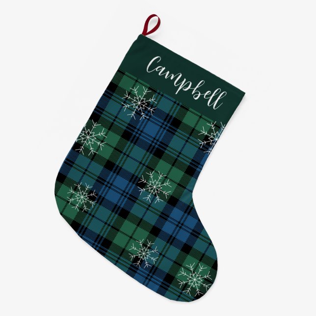 Campbell Tartan Grönt Blue Snöflingor Rustic Play Stor Julstrumpa (Framsidan (Hängande))