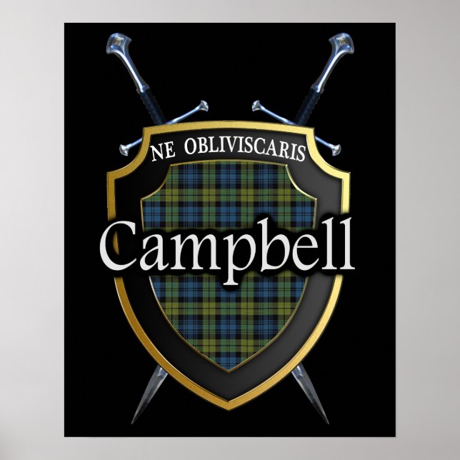 Campbell Tartan Scottish Shield & Swords Poster (Framsidan)