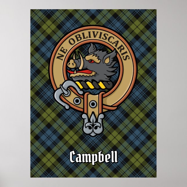 Campbell Vapensköld över Tartan Poster (Framsidan)