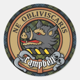 Campbell Vapensköld över Tartan Runt Klistermärke
