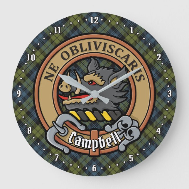 Campbell Vapensköld över Tartan Stor Klocka (Framsida)