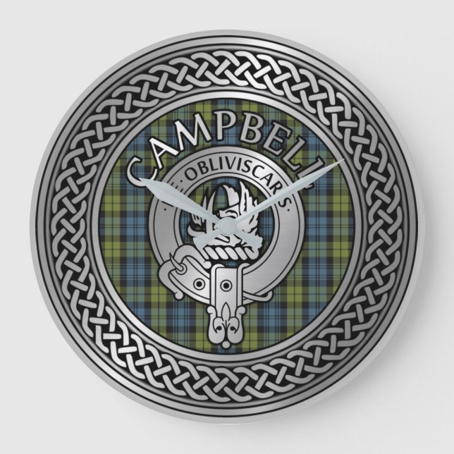 Campbell Vapensköld & Tartan Knot Large Clock Stor Klocka (Framsida)