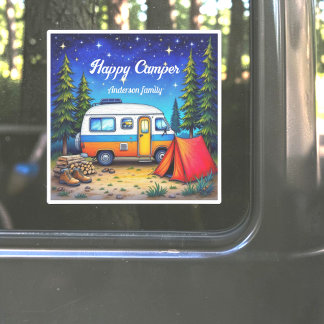 Camper Camping Blå Grön Akvarell Klistermärken