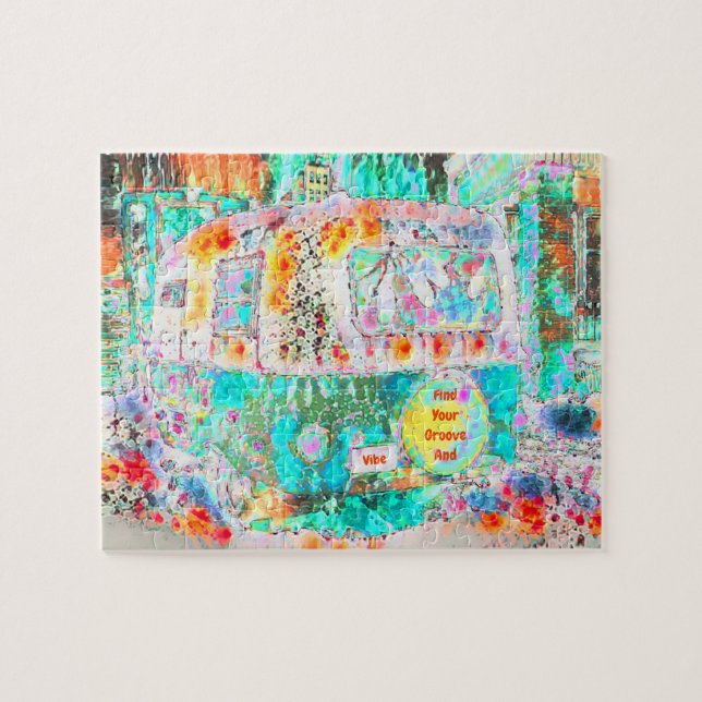 Camper Hippie Retro Art Hitta din Groove och din V Pussel (Horisontell)