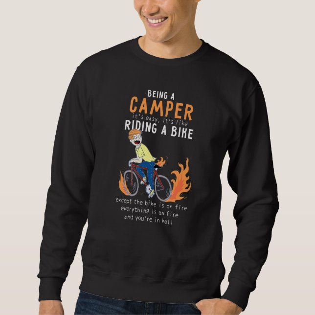 Camper like Riding Bike Cyclist Funy Lång Ärmad Tröja (Framsida)