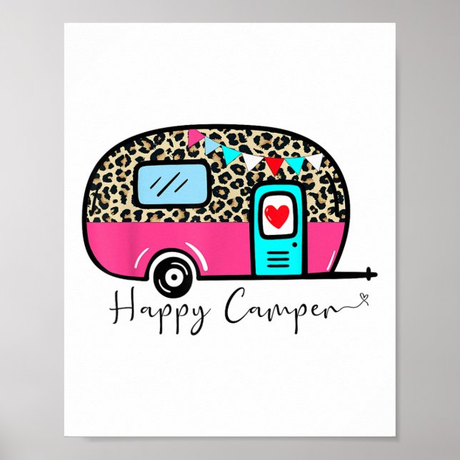 Camper Lycklig sommar Camp Camping Leopard Funny G Poster (Framsidan)