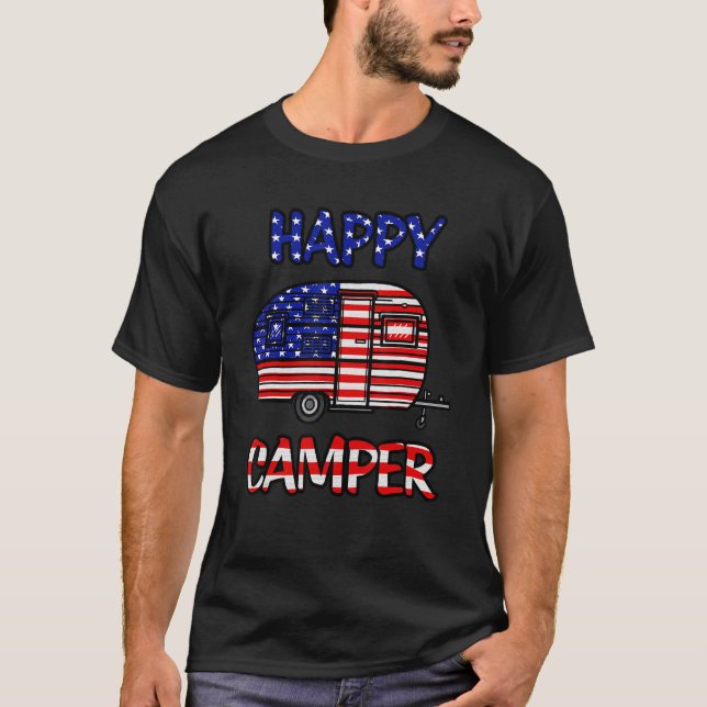 Camper Merica American Lycklig Pride Flagga 4:e Ju T Shirt (Framsida)