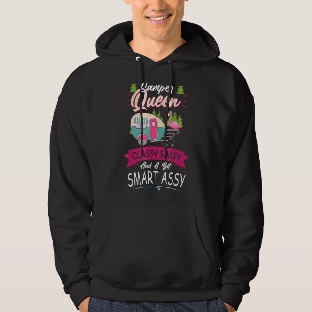 Camper Queen Flamingo Classy Sassy And A Bit Smart Hoodie (Framsida)
