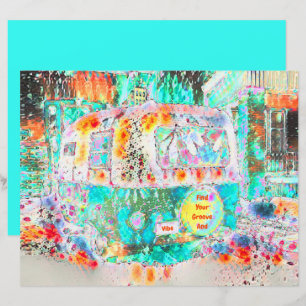 Camper Retro Hippie Grönt Groove och Vibe Pop Art