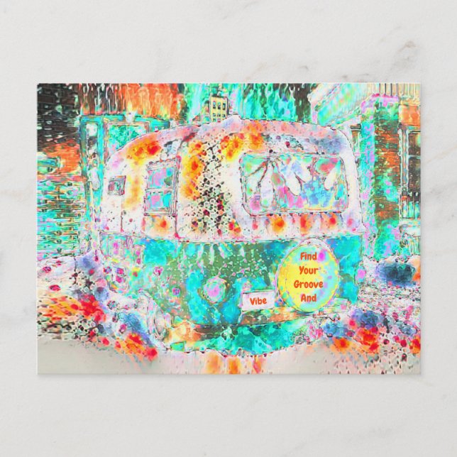 Camper Retro Hippie Groove och Vibe Pop Art Vykort (Framsida)