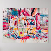 Camper Retro Hippie Road Resa till lycka Frihet