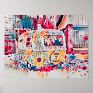 Camper Retro Hippie Road Resa till lycka Frihet Poster