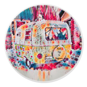 Camper Retro Hippie Road Resa till lycka och frihe Knopp