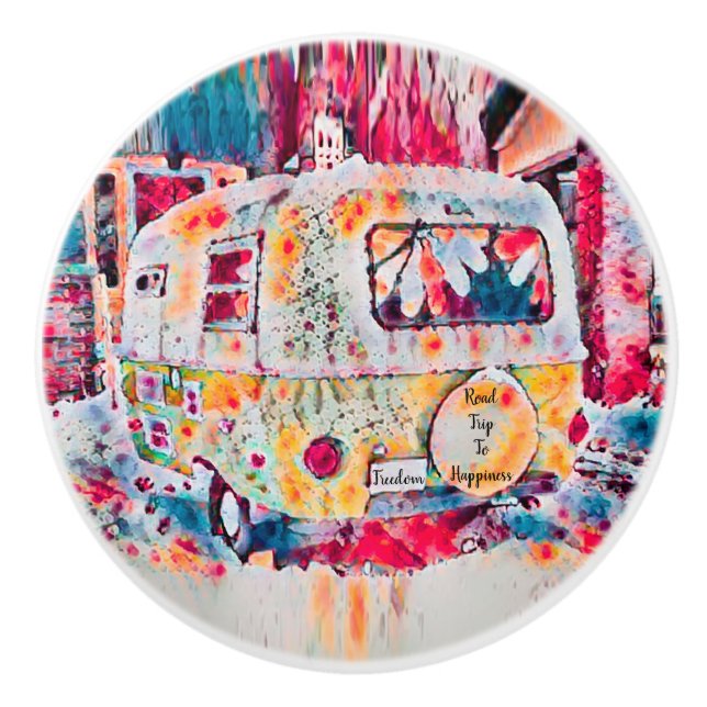 Camper Retro Hippie Road Resa till lycka och frihe Knopp (Framsidan)