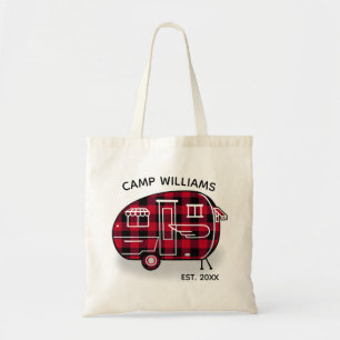 Camper Rustic Red Buffalo Plaid Monogram Namn Tygkasse