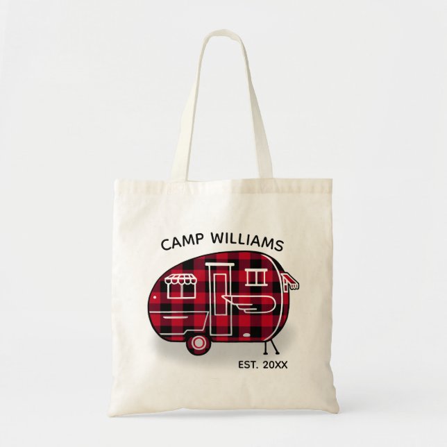 Camper Rustic Red Buffalo Plaid Monogram Namn Tygkasse (Framsidan)