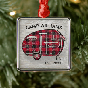 Camper Rustic Red Buffalo Play Monogram Helgdag Julgransprydnad Metall