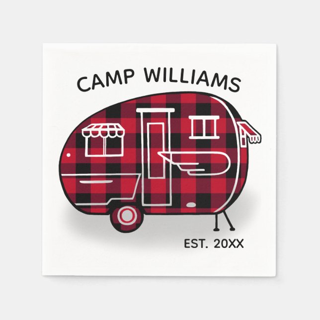Camper Rustic Red Buffalo Play Monogram Helgdag Pappersservett (Framsidan)