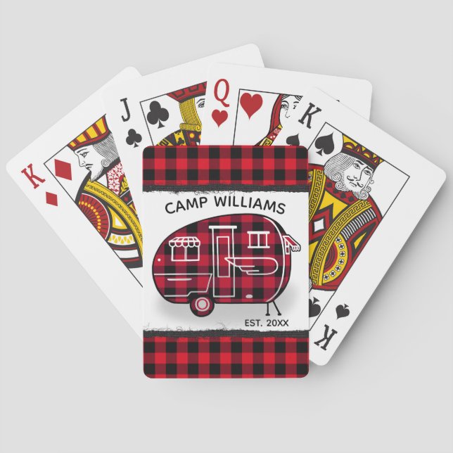 Camper Rustic Red Buffalo Play Monogram Namn Casinokort (Baksidan)