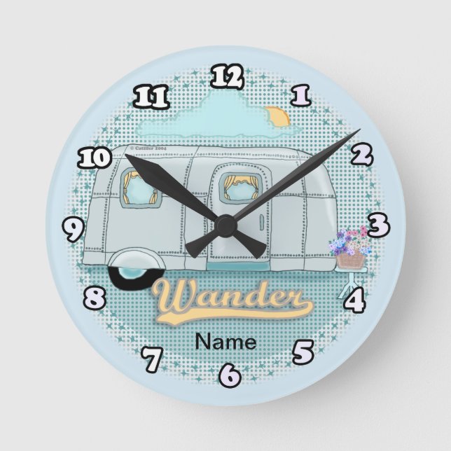 Camper Trailer Clock  Rund Klocka (Framsida)