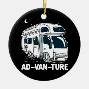 Camper Van Camping Äventyr Gag Julgransprydnad Keramik