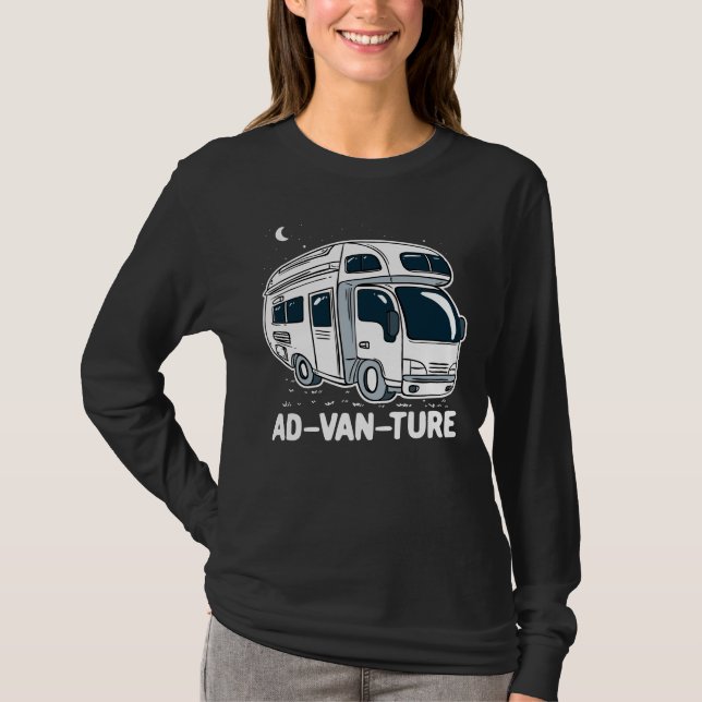 Camper Van Camping Äventyr T Shirt (Framsida)