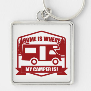 Camper van fyrkantig silverfärgad nyckelring