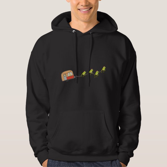 Camper Van jul Frog Sleigh Cute Animal X mas Hoodie (Framsida)