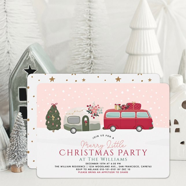 Camper Van Rosa Merry Little jul Party Inbjudningar (Skapare uppladdad)