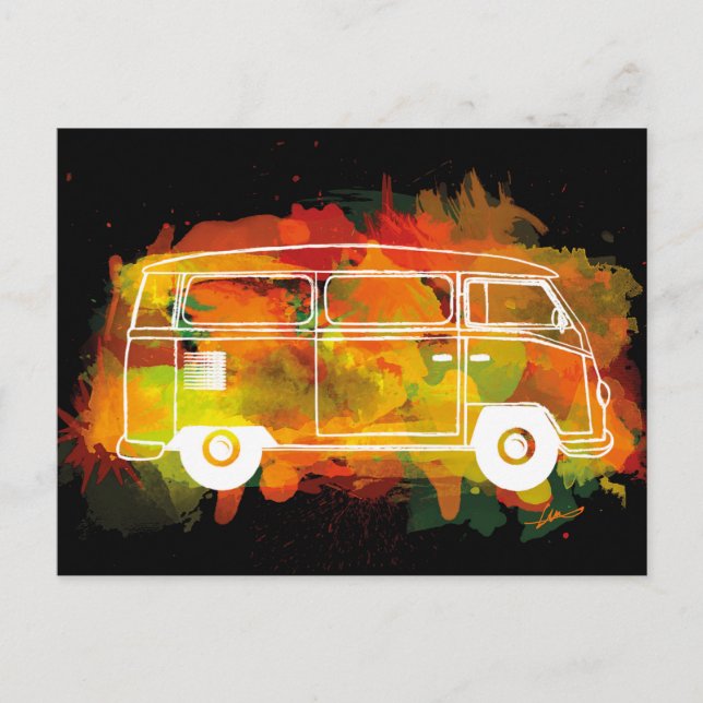 Camper Van Watercolor Black Vykort (Framsida)
