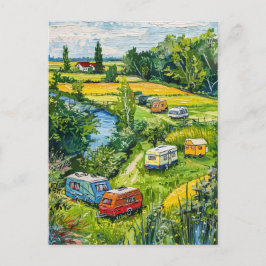 Camper Vans by Tulip Fields Fantasy Painting Vykort