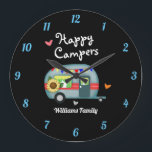 Campers för anpassningsbar-familjen Namn Lycklig Stor Klocka<br><div class="desc">Anpassningsbar Familjens Namn-Lycklig-kameror,  sommarvakuummet! All text är justerbar. Camper och hjärtan illustration av Valarie Wade.</div>