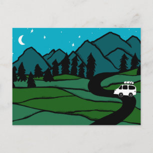 Campervan Berg Vanlife Husbil Måne Stjärnor Vykort