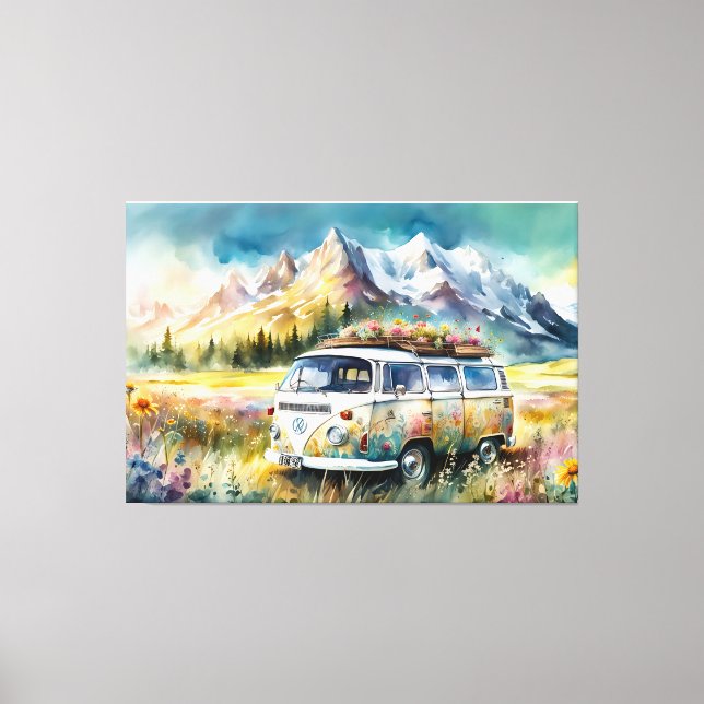 Campervan Bliss Retro Campervan i bergen Canvastryck (Framsida)
