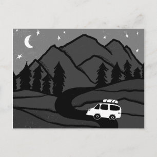 Campervan Mountains Vanlife RV Måne B&W Vykort