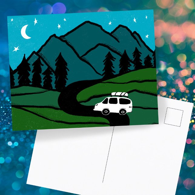 Campervan Mountains Vanlife RV Måne Vykort (Campervan Mountains Vanlife RV Moon Postcard
)
