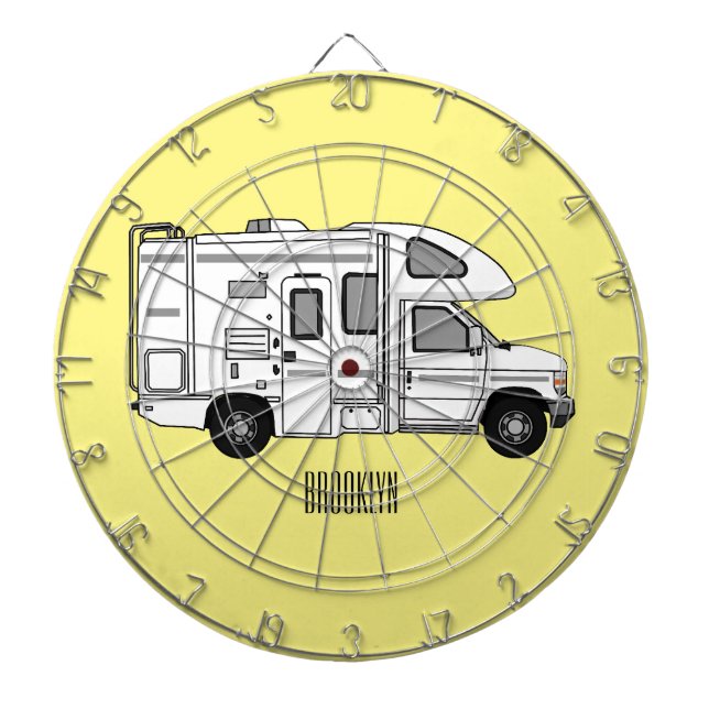 Campervan tecknad illustration darttavla (Framsidan)