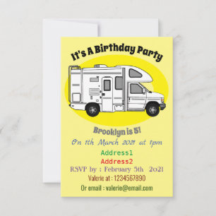 Campervan tecknad illustration inbjudningar