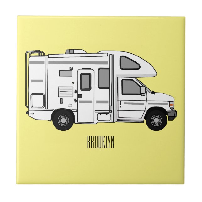 Campervan tecknad illustration kakelplatta (Framsidan)