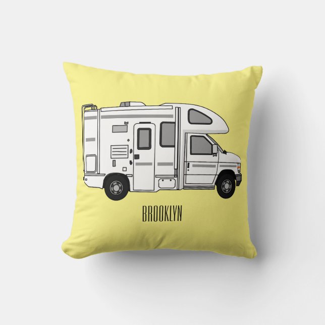 Campervan tecknad illustration kudde (Framsida)