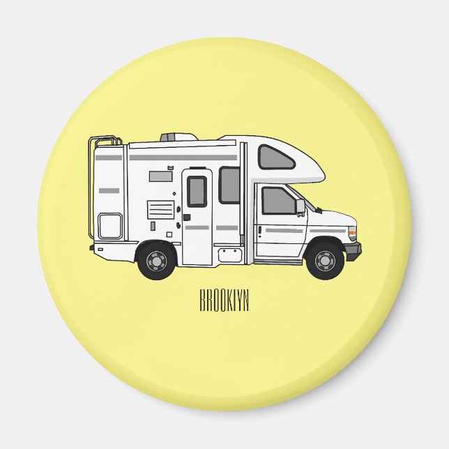 Campervan tecknad illustration magnet (Framsidan)