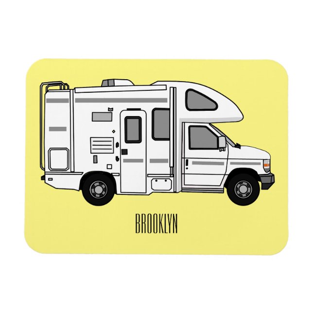 Campervan tecknad illustration magnet (Horisontell)