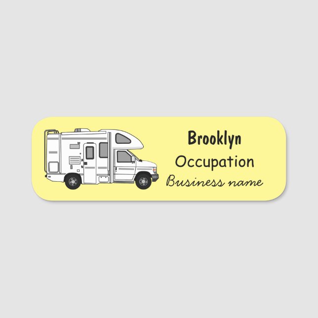 Campervan tecknad illustration namnbricka (Framsida)
