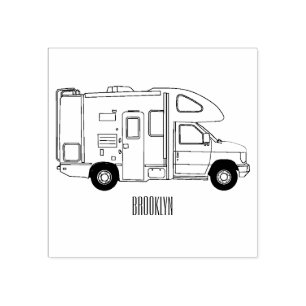 Campervan tecknad illustration stämpel