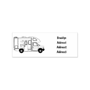 Campervan tecknad illustration stämpel